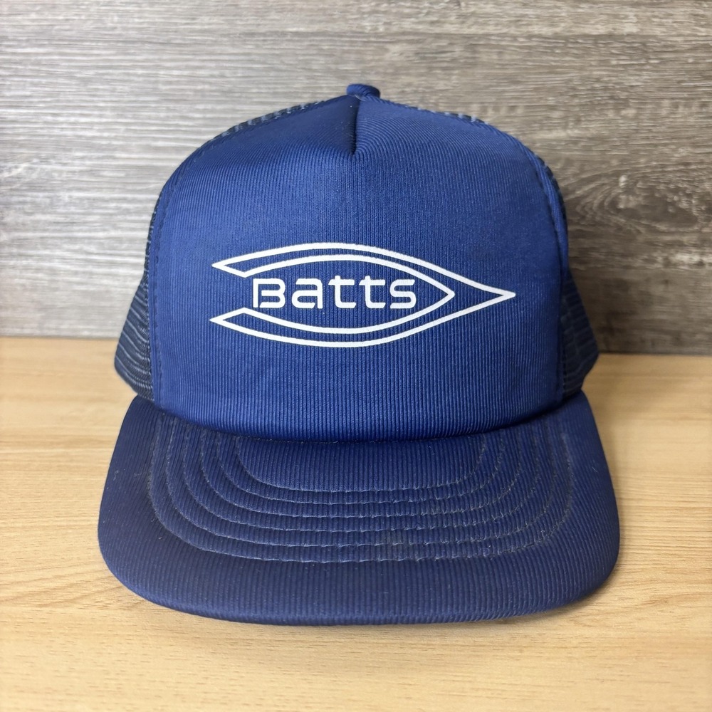 VINTAGE Batts Hat Cap Snap Back Blue Mesh Trucker Foam Advertising Mens 90s